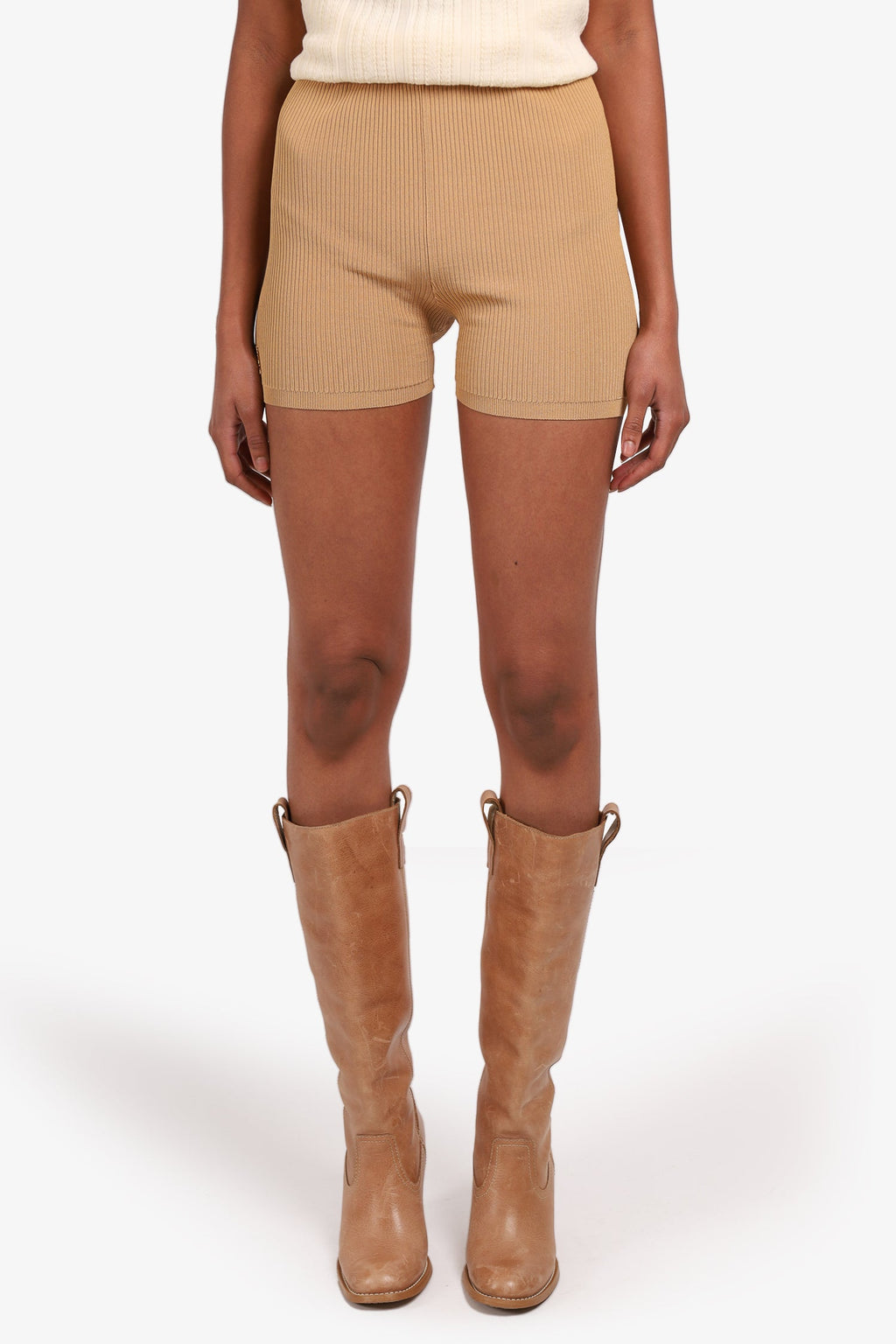Saint Laurent Beige Ribbed Knit Biker Shorts Size S