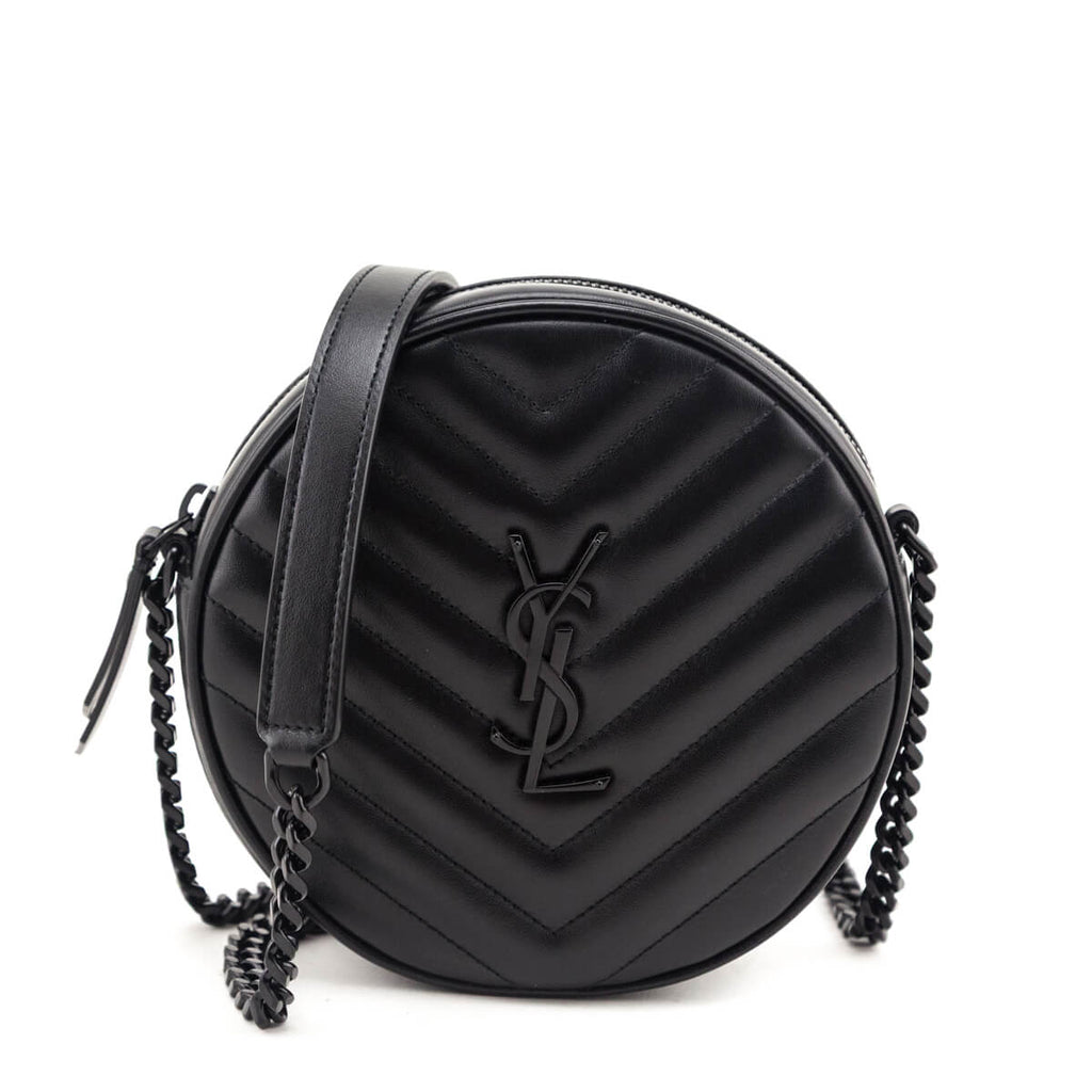Saint Laurent Black Calfskin Matelasse Chevron Round Vinyle Camera Bag