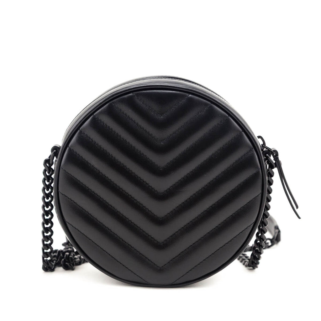 Saint Laurent Black Calfskin Matelasse Chevron Round Vinyle Camera Bag