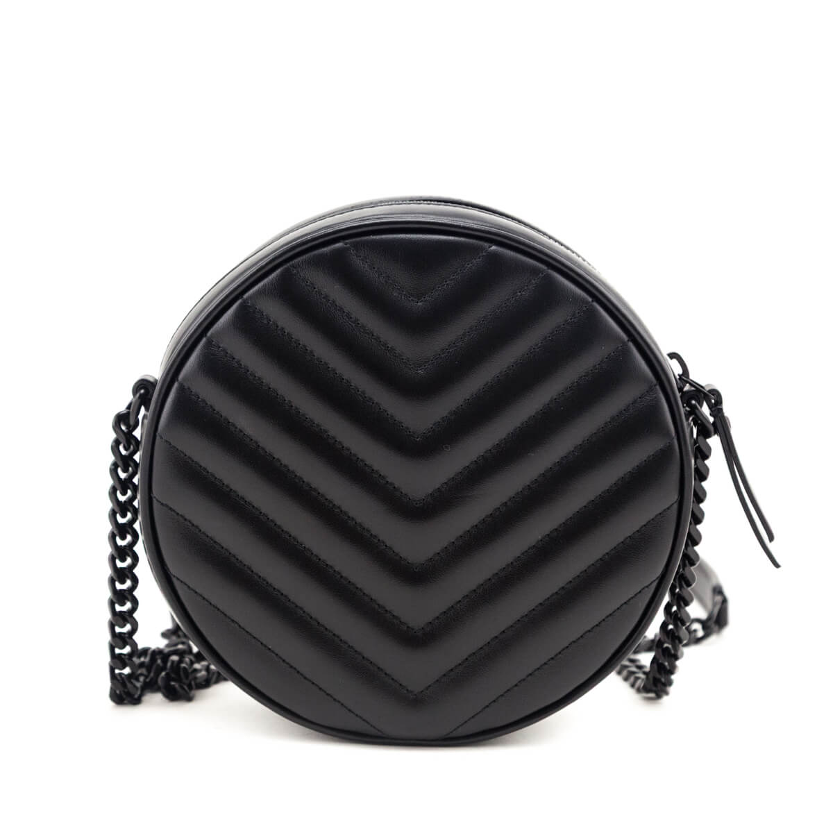 Saint Laurent Black Calfskin Matelasse Chevron Round Vinyle Camera Bag