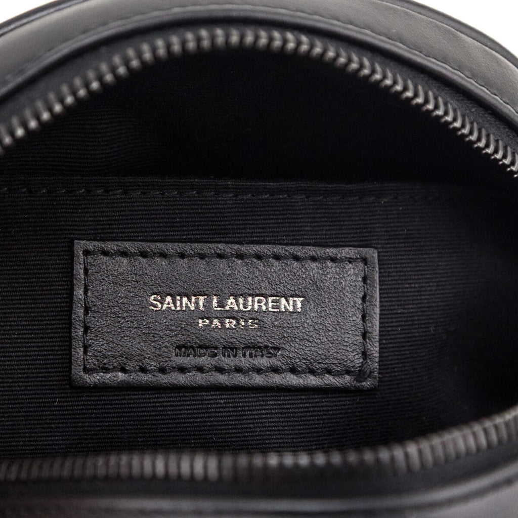 Saint Laurent Black Calfskin Matelasse Chevron Round Vinyle Camera Bag