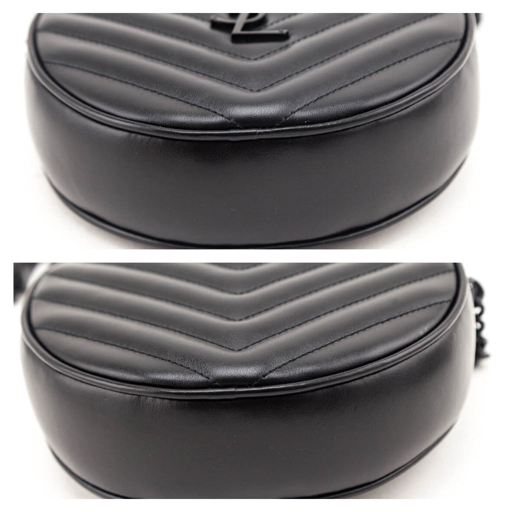 Saint Laurent Black Calfskin Matelasse Chevron Round Vinyle Camera Bag