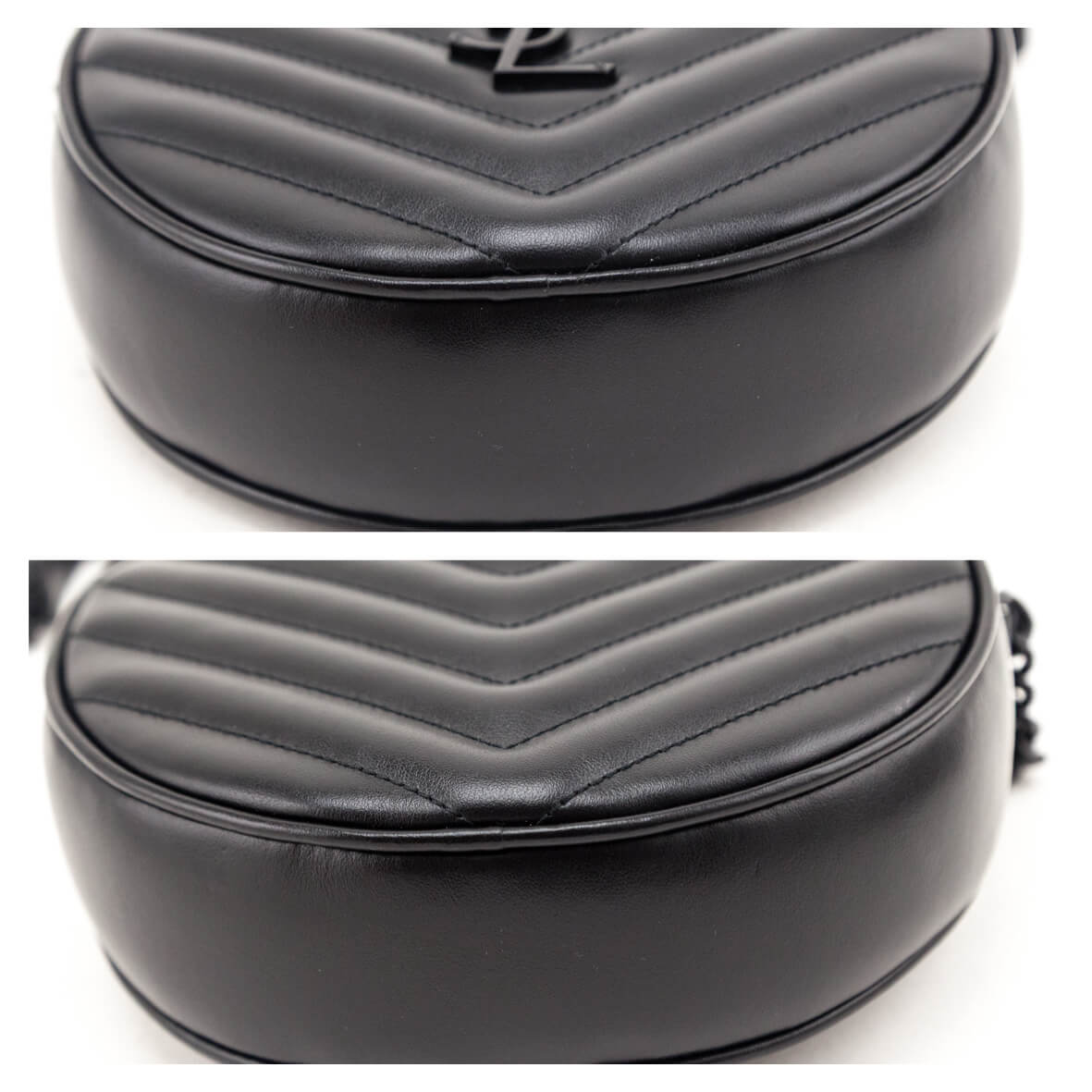 Saint Laurent Black Calfskin Matelasse Chevron Round Vinyle Camera Bag