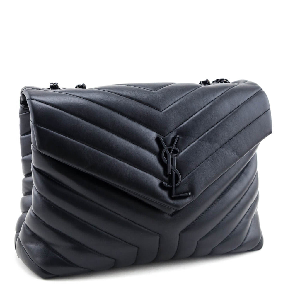 Saint Laurent Black Calfskin Y Quilted Monogram Medium Loulou Chain Satchel