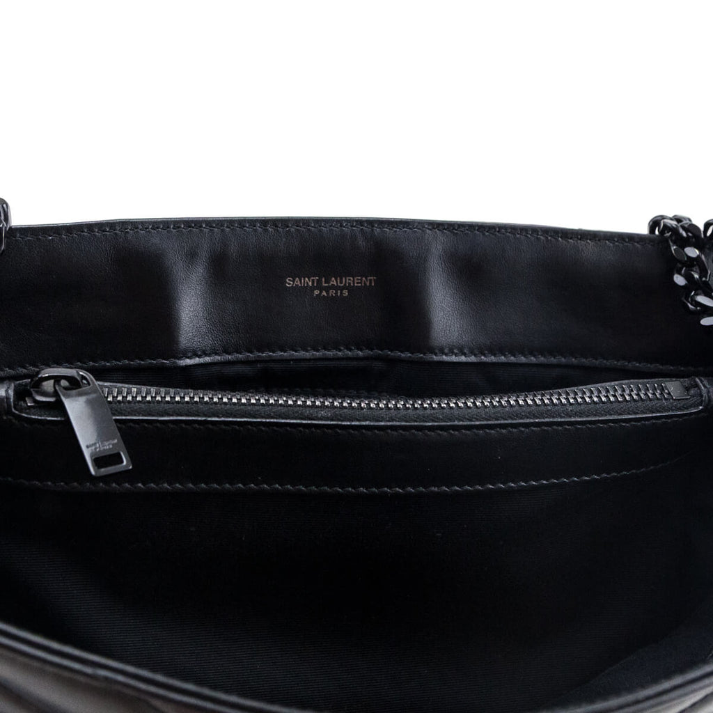 Saint Laurent Black Calfskin Y Quilted Monogram Medium Loulou Chain Satchel