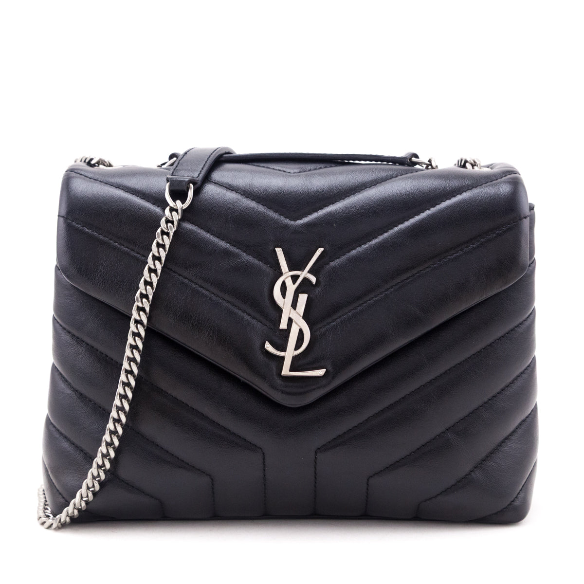 Saint Laurent Black Calfskin Y Quilted Monogram Small Loulou Chain Satchel