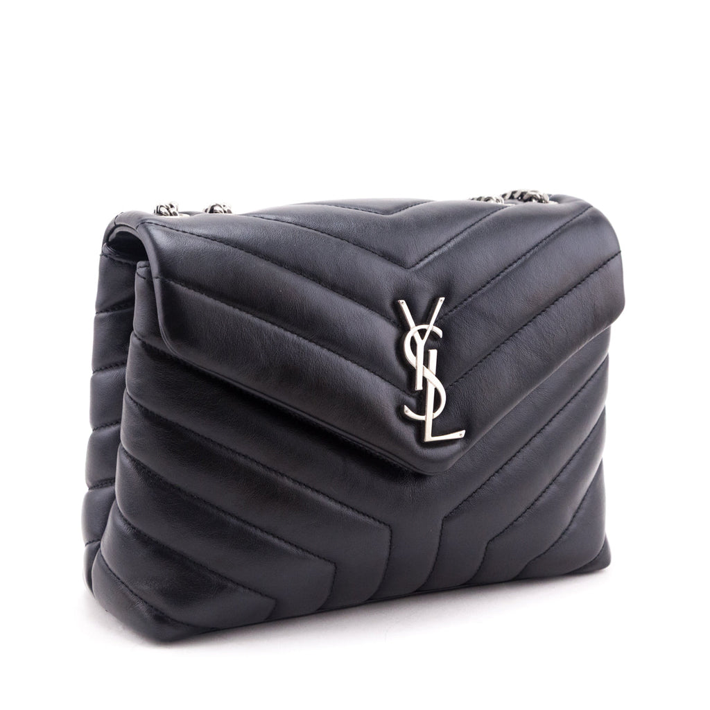Saint Laurent Black Calfskin Y Quilted Monogram Small Loulou Chain Satchel