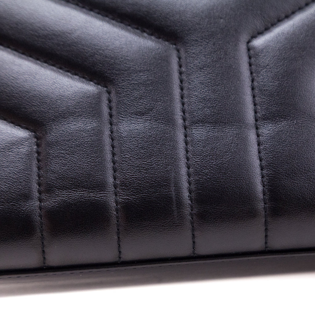 Saint Laurent Black Calfskin Y Quilted Monogram Small Loulou Chain Satchel