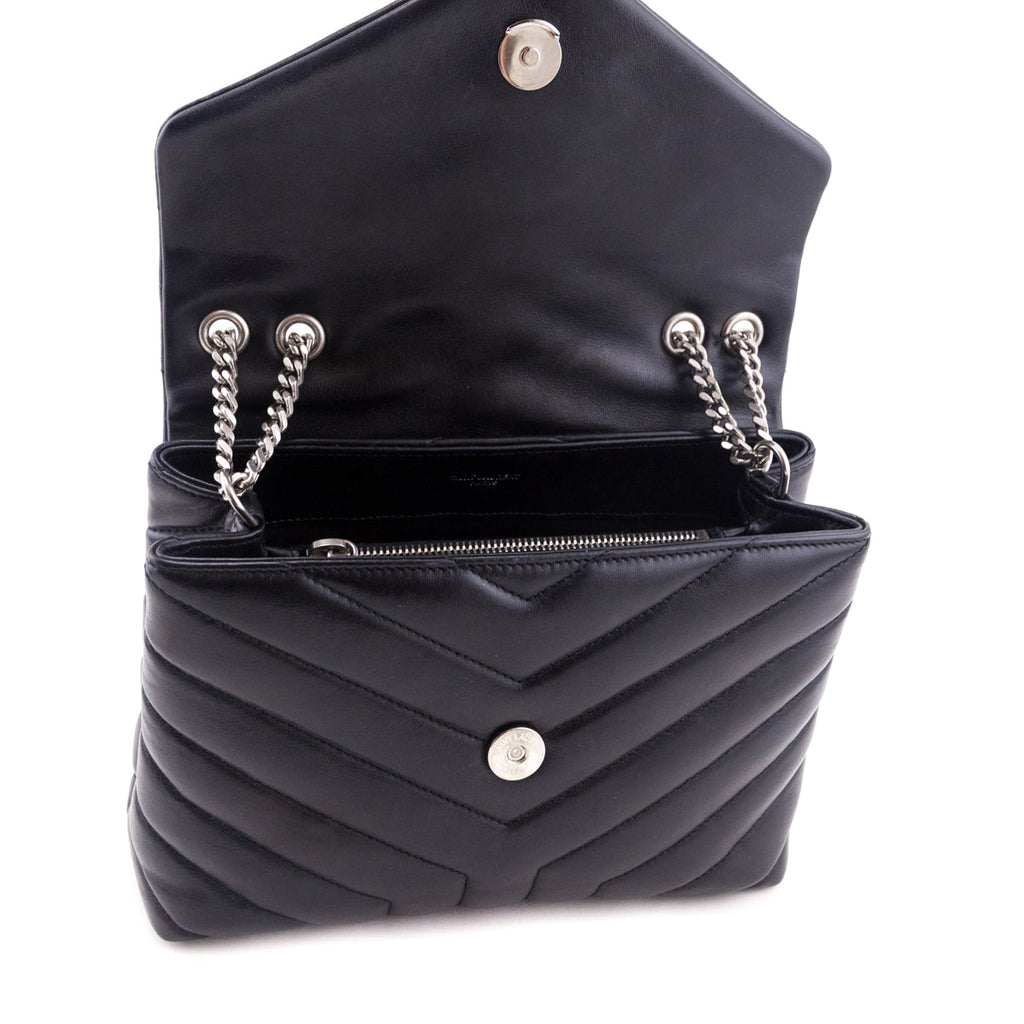 Saint Laurent Black Calfskin Y Quilted Monogram Small Loulou Chain Satchel