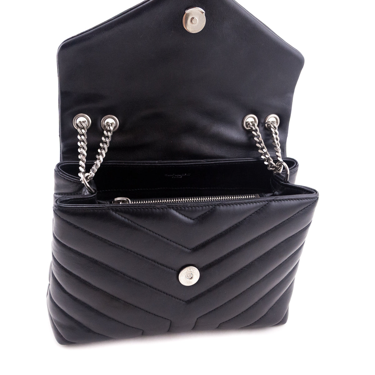 Saint Laurent Black Calfskin Y Quilted Monogram Small Loulou Chain Satchel