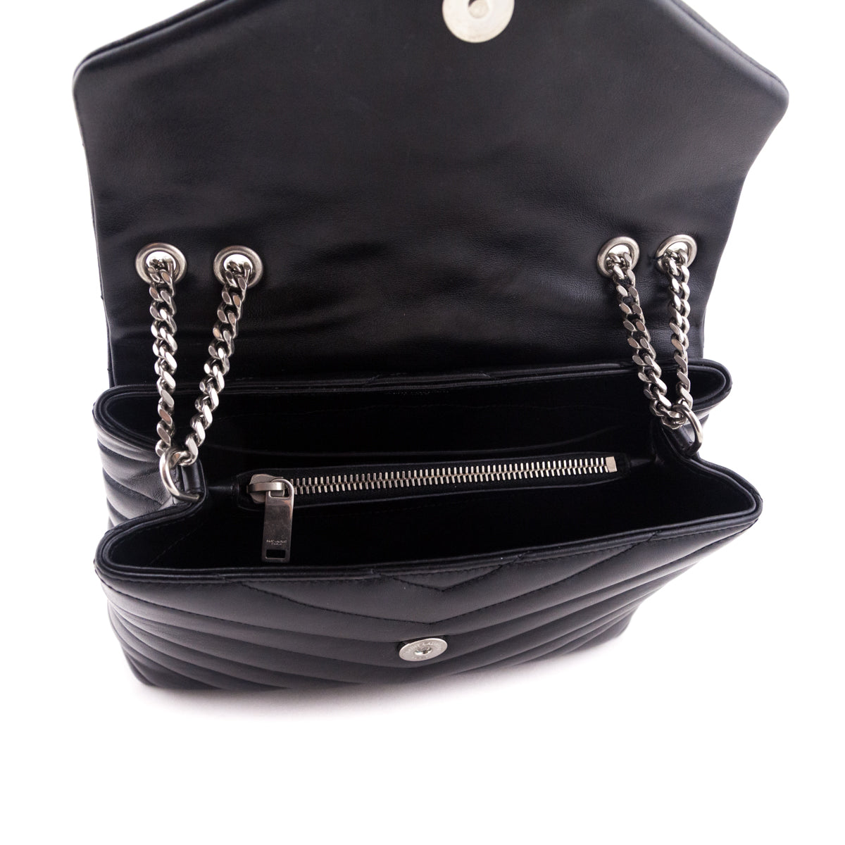 Saint Laurent Black Calfskin Y Quilted Monogram Small Loulou Chain Satchel