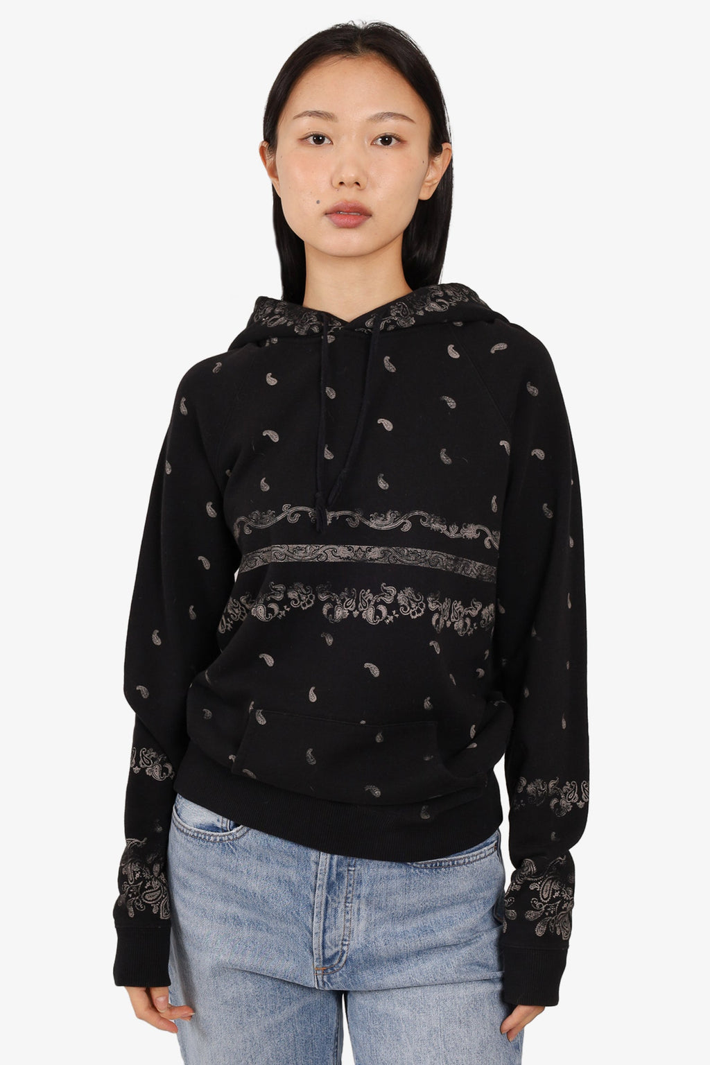 Saint Laurent Black Cotton Paisley Prints Hoodie Size XS Mens