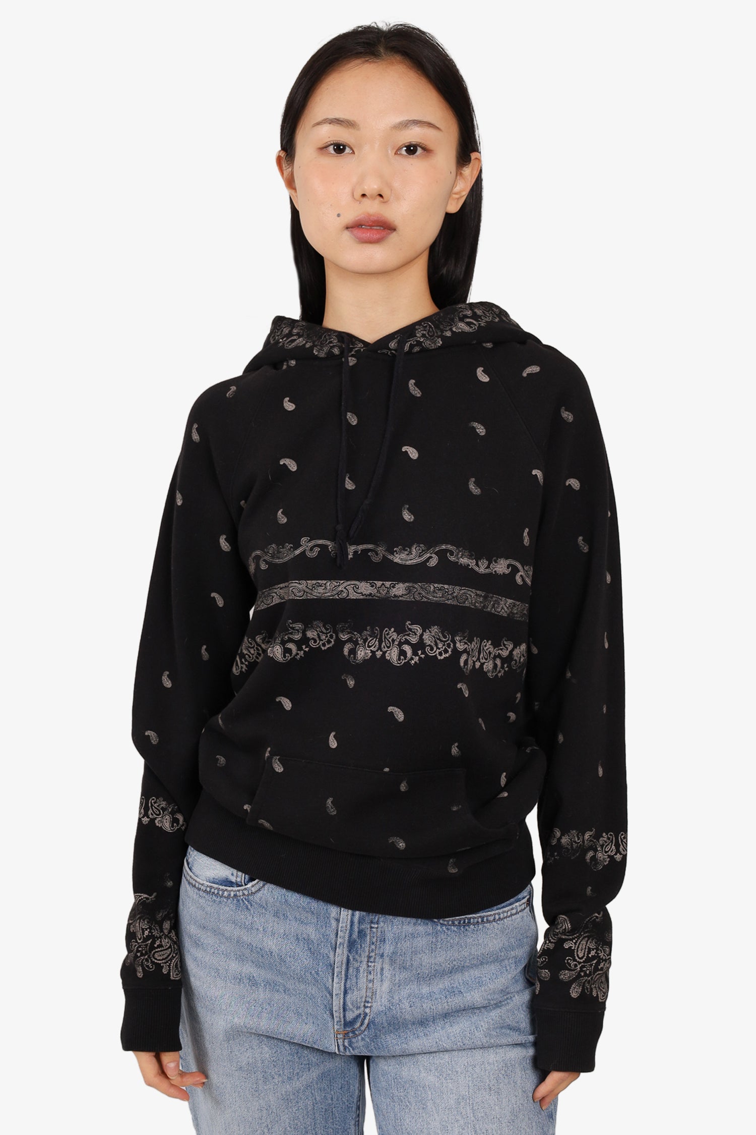 Saint Laurent Black Cotton Paisley Prints Hoodie Size XS Mens