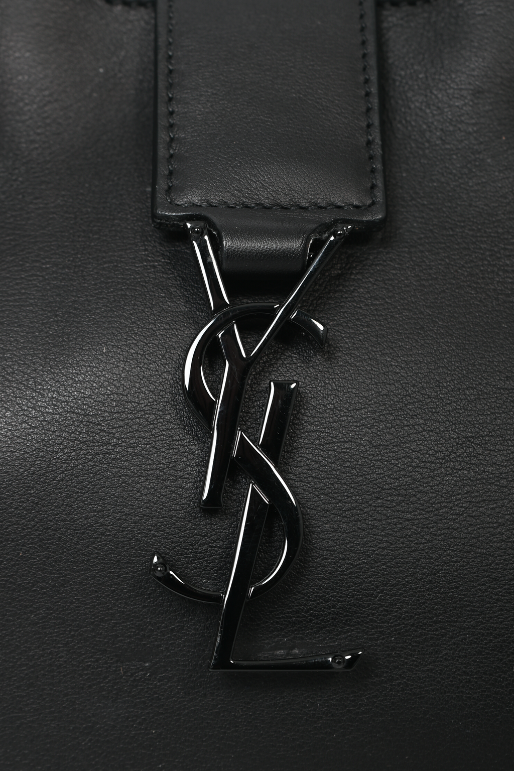 Saint Laurent Black Embossed Trim Leather Downtown Baby Cabas Tote with Strap
