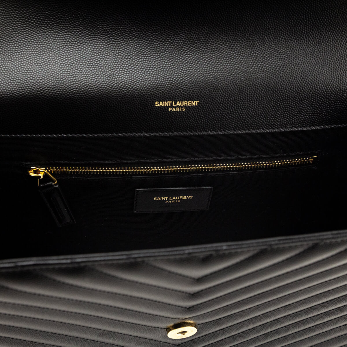 Saint Laurent Black Grain De Poudre Matelasse Chevron Large Monogram Satchel