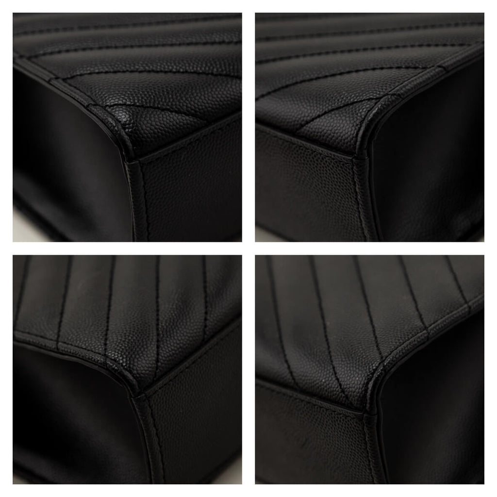Saint Laurent Black Grain De Poudre Matelasse Chevron Large Monogram Satchel