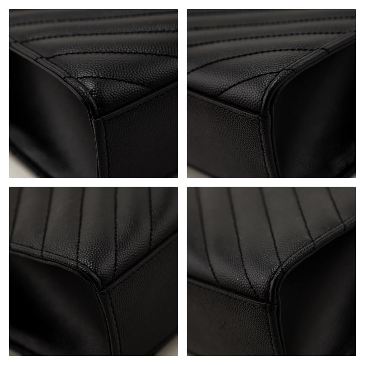 Saint Laurent Black Grain De Poudre Matelasse Chevron Large Monogram Satchel