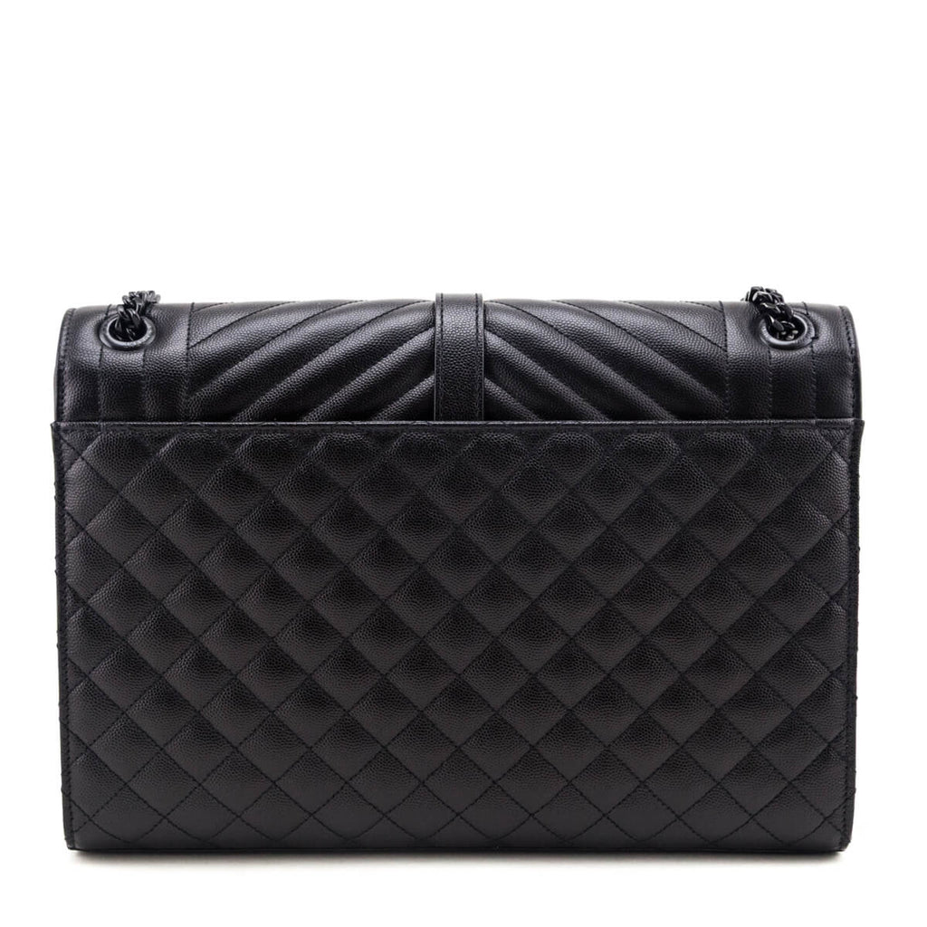 Saint Laurent Black Grain de Poudre Mixed Matelasse Triquilt Large Monogram Satchel