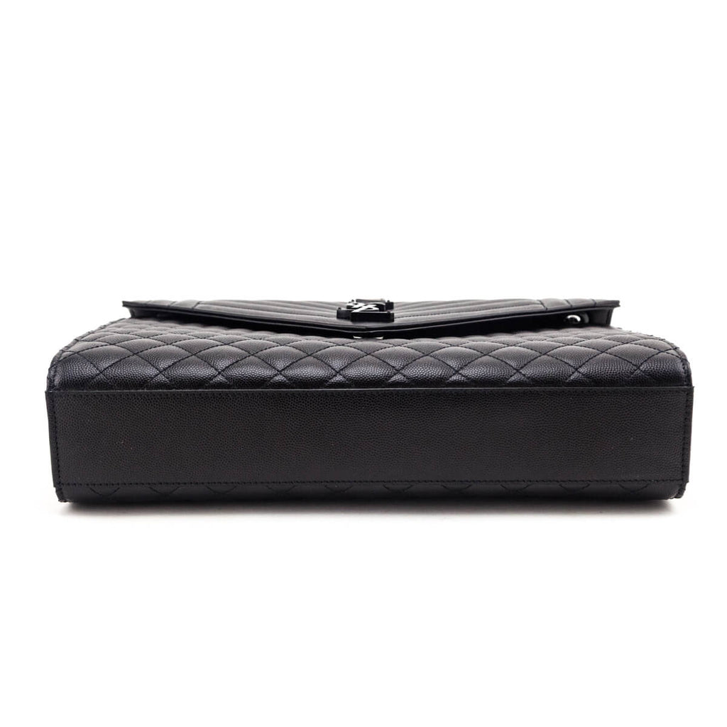Saint Laurent Black Grain de Poudre Mixed Matelasse Triquilt Large Monogram Satchel