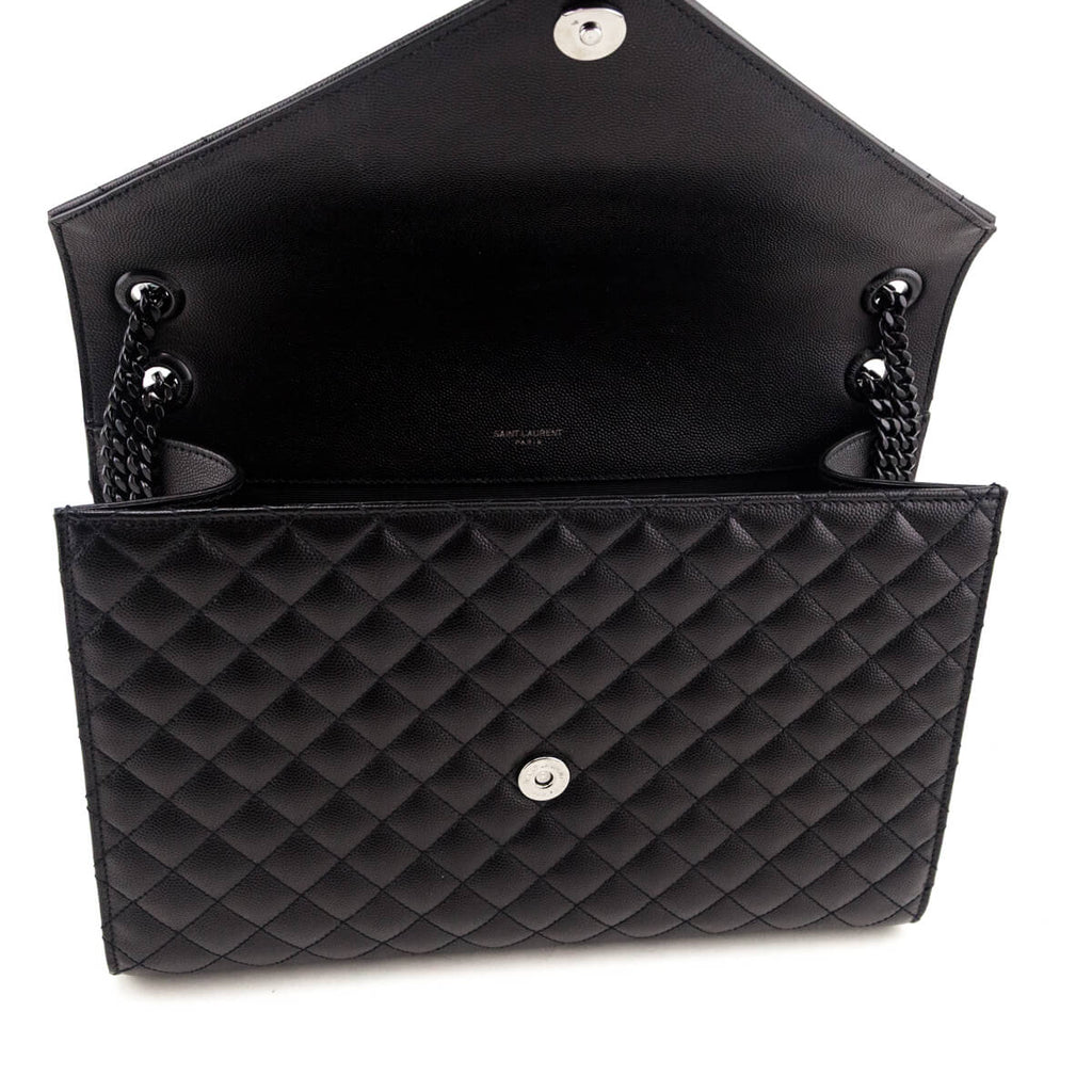 Saint Laurent Black Grain de Poudre Mixed Matelasse Triquilt Large Monogram Satchel