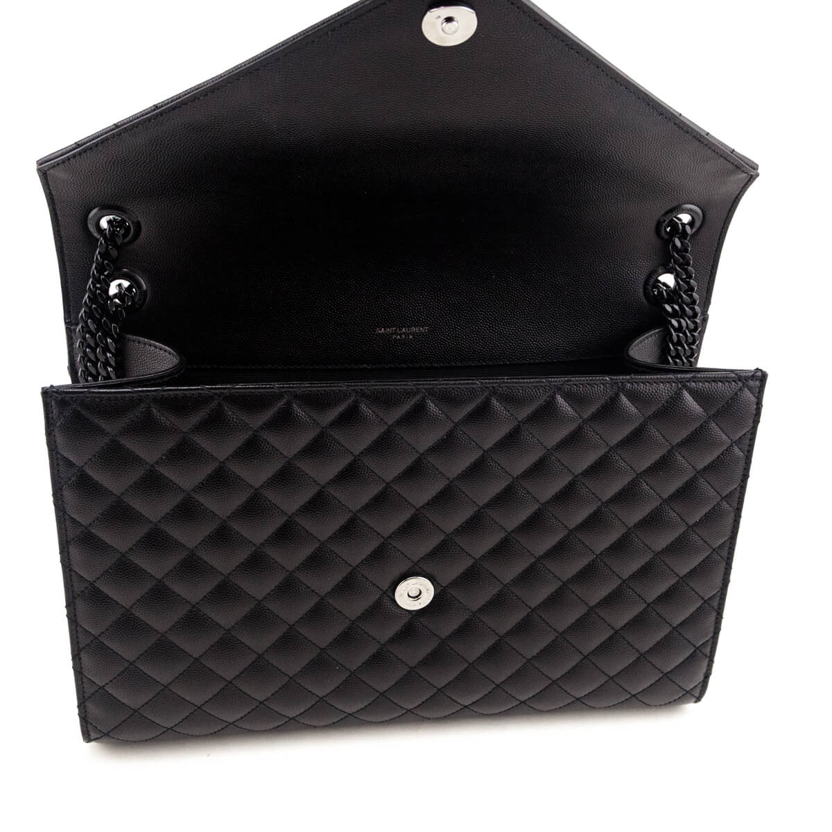 Saint Laurent Black Grain de Poudre Mixed Matelasse Triquilt Large Monogram Satchel