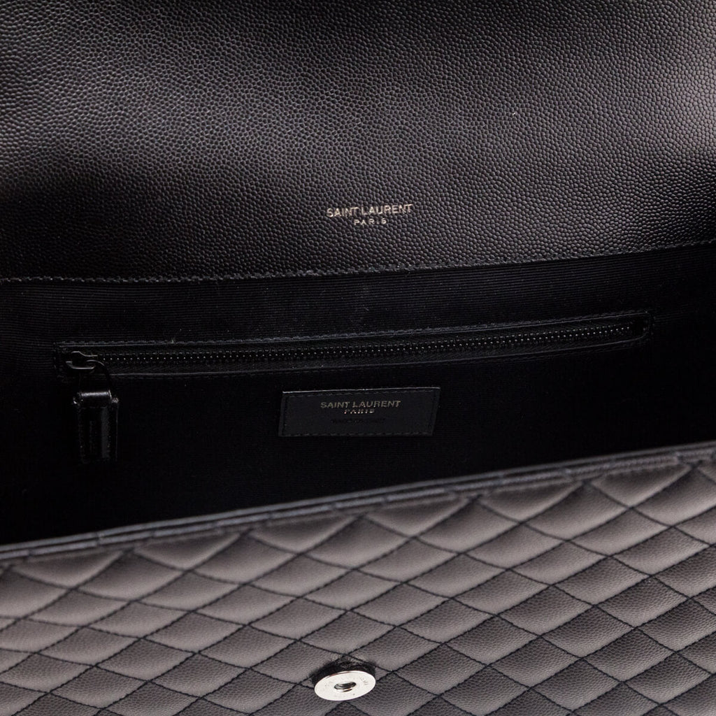 Saint Laurent Black Grain de Poudre Mixed Matelasse Triquilt Large Monogram Satchel