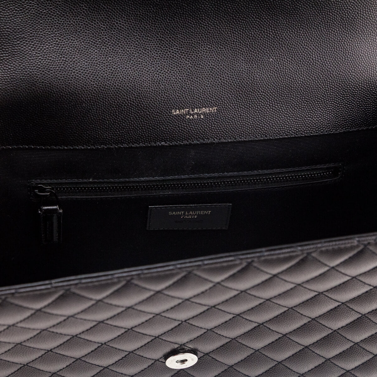 Saint Laurent Black Grain de Poudre Mixed Matelasse Triquilt Large Monogram Satchel