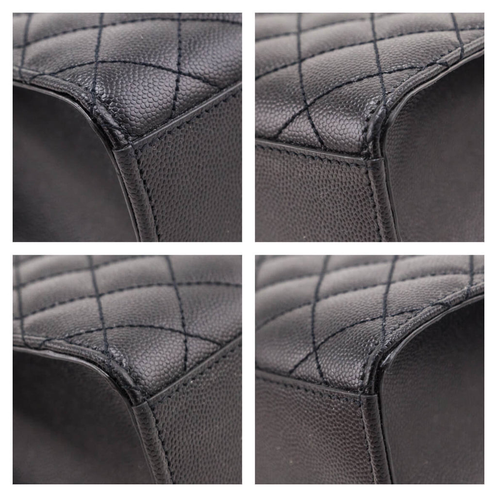 Saint Laurent Black Grain de Poudre Mixed Matelasse Triquilt Large Monogram Satchel