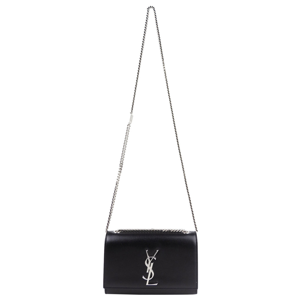 Saint Laurent Black Grained Leather Small YSL Kate Chain Crossbody Shoulder Bag