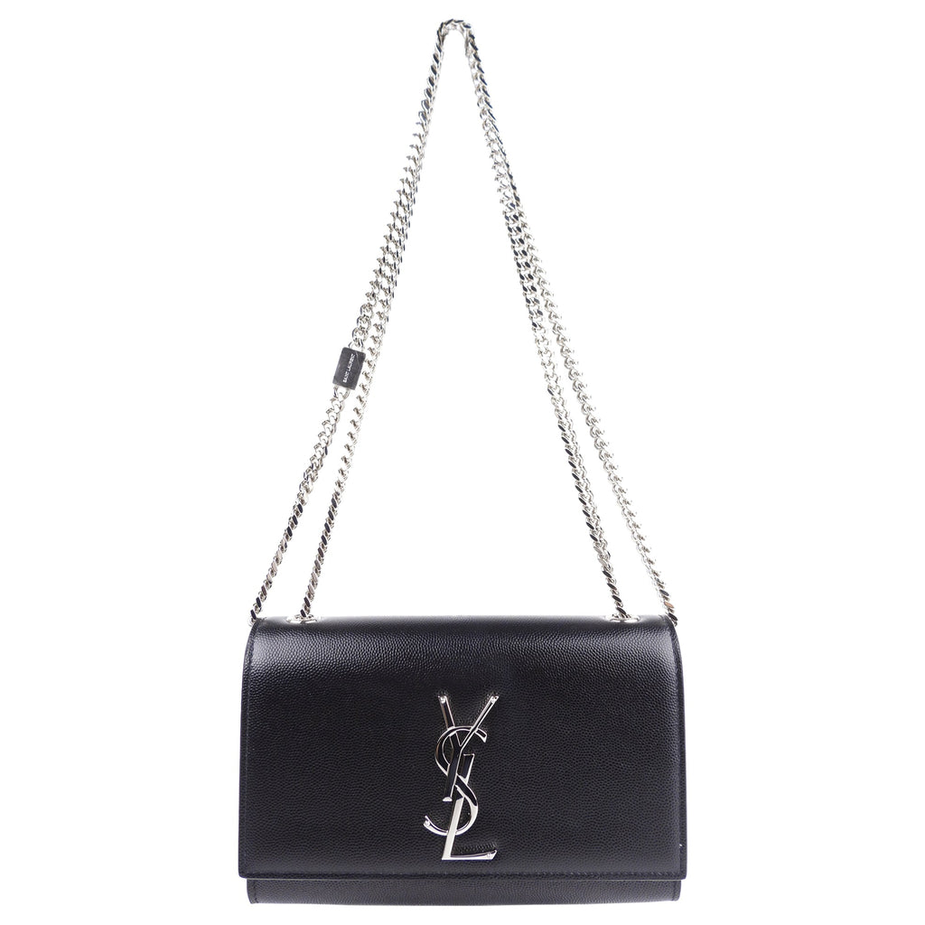 Saint Laurent Black Grained Leather Small YSL Kate Chain Crossbody Shoulder Bag