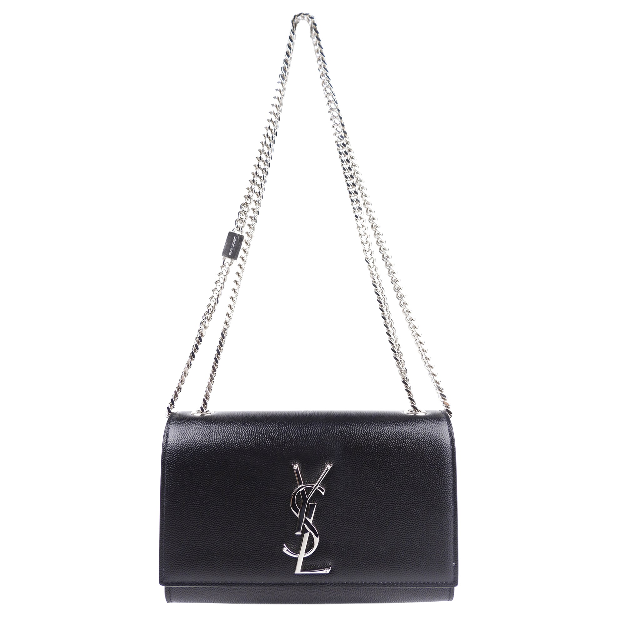 Saint Laurent Black Grained Leather Small YSL Kate Chain Crossbody Shoulder Bag