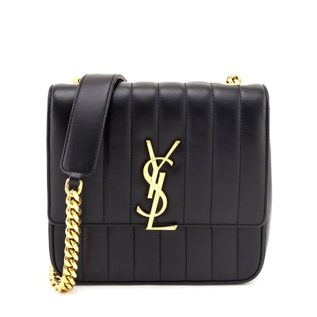 Saint Laurent Black Lambskin Vertical Matelasse Medium Vicky Bag