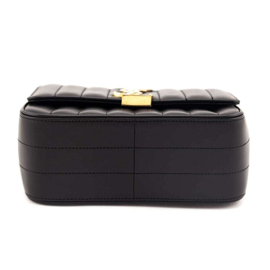 Saint Laurent Black Lambskin Vertical Matelasse Medium Vicky Bag