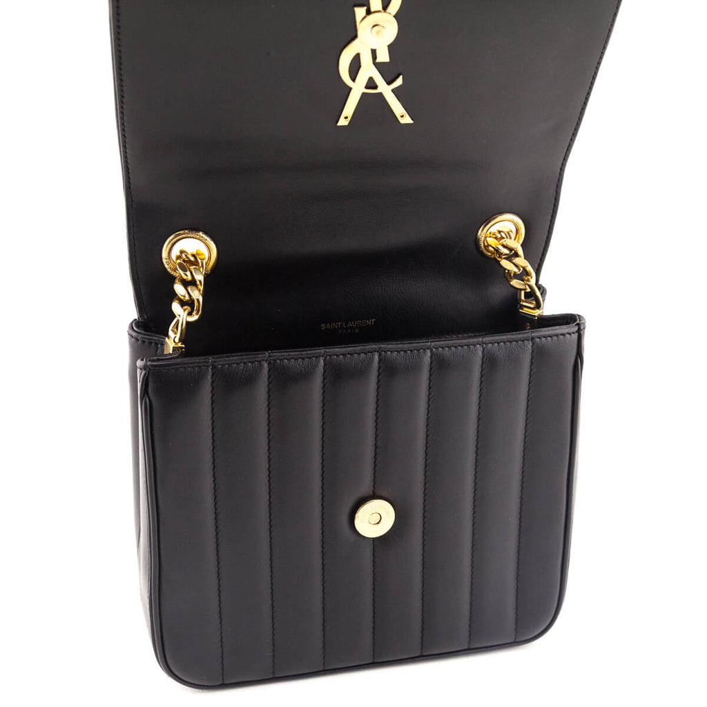 Saint Laurent Black Lambskin Vertical Matelasse Medium Vicky Bag