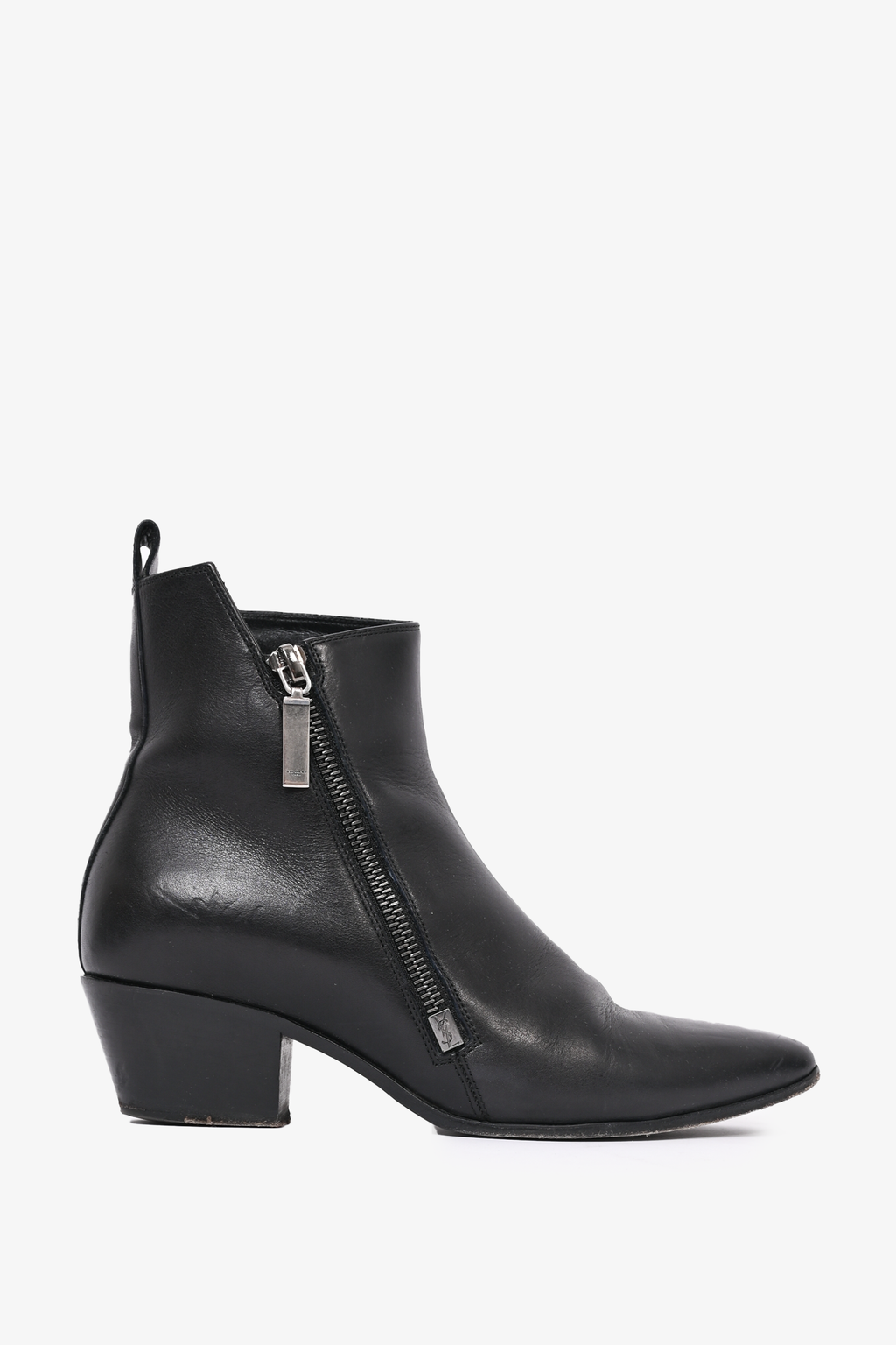 Saint Laurent Black Leather Asymmetrical Boots Size 35.5