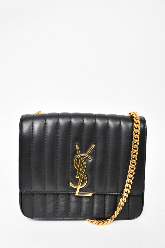 Saint Laurent Black Leather Large Vicky Chain Bag