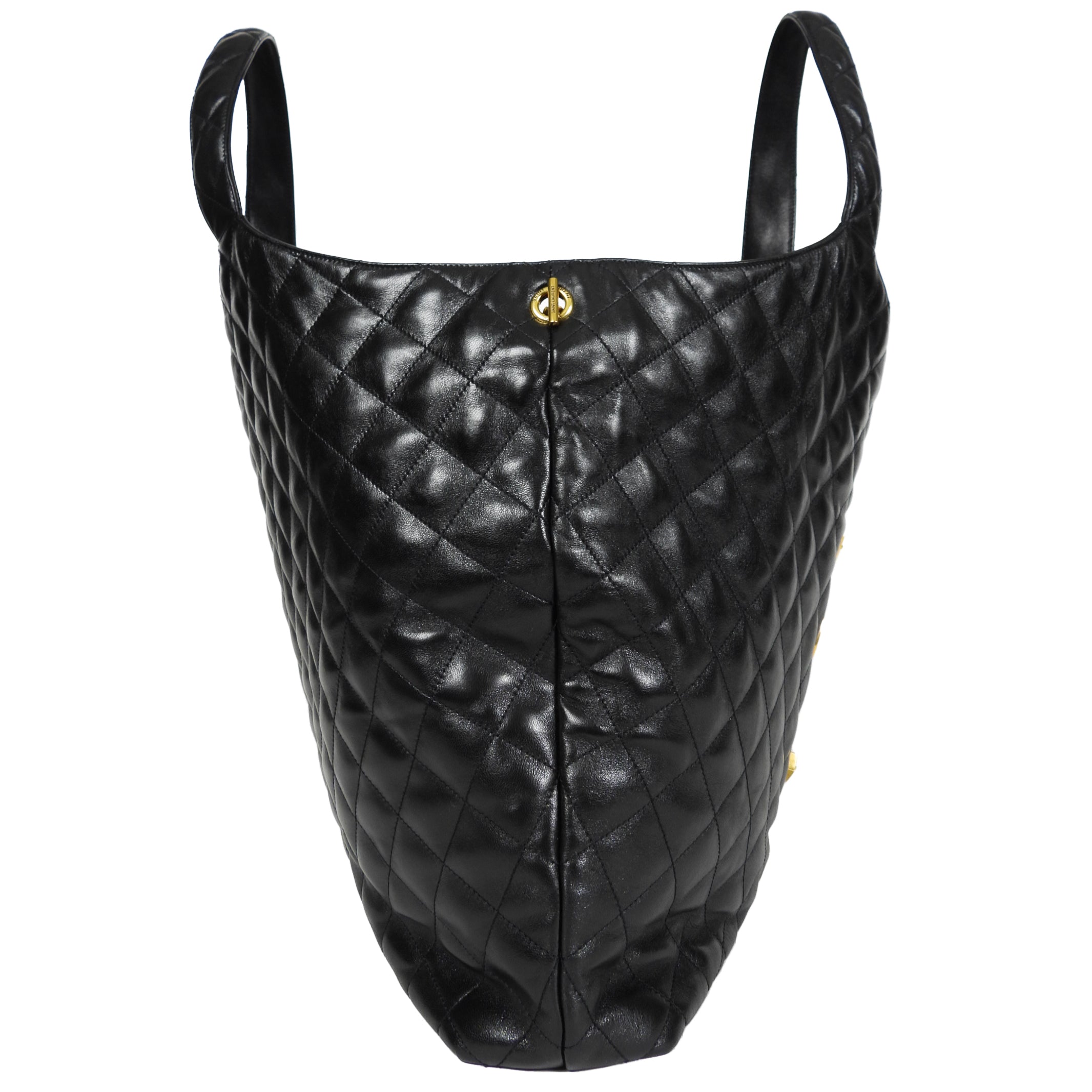 Saint Laurent Black Quilted Lambskin Maxi Shopping Icare Tote Bag