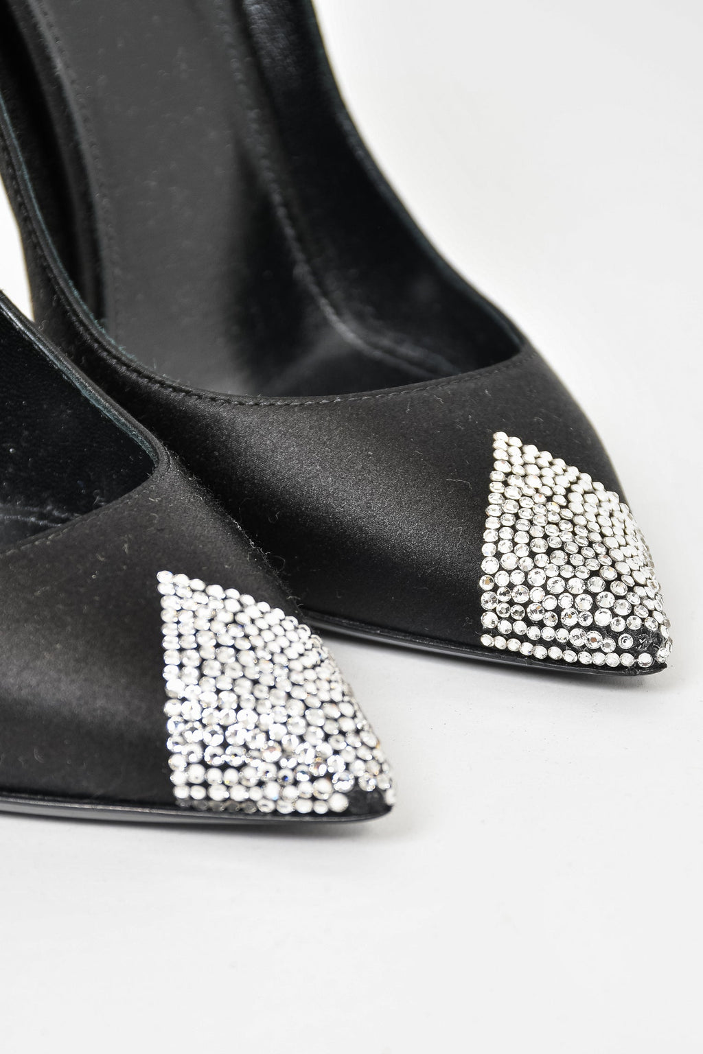 Saint Laurent Black Satin Crystal Embellished Heels Size 37