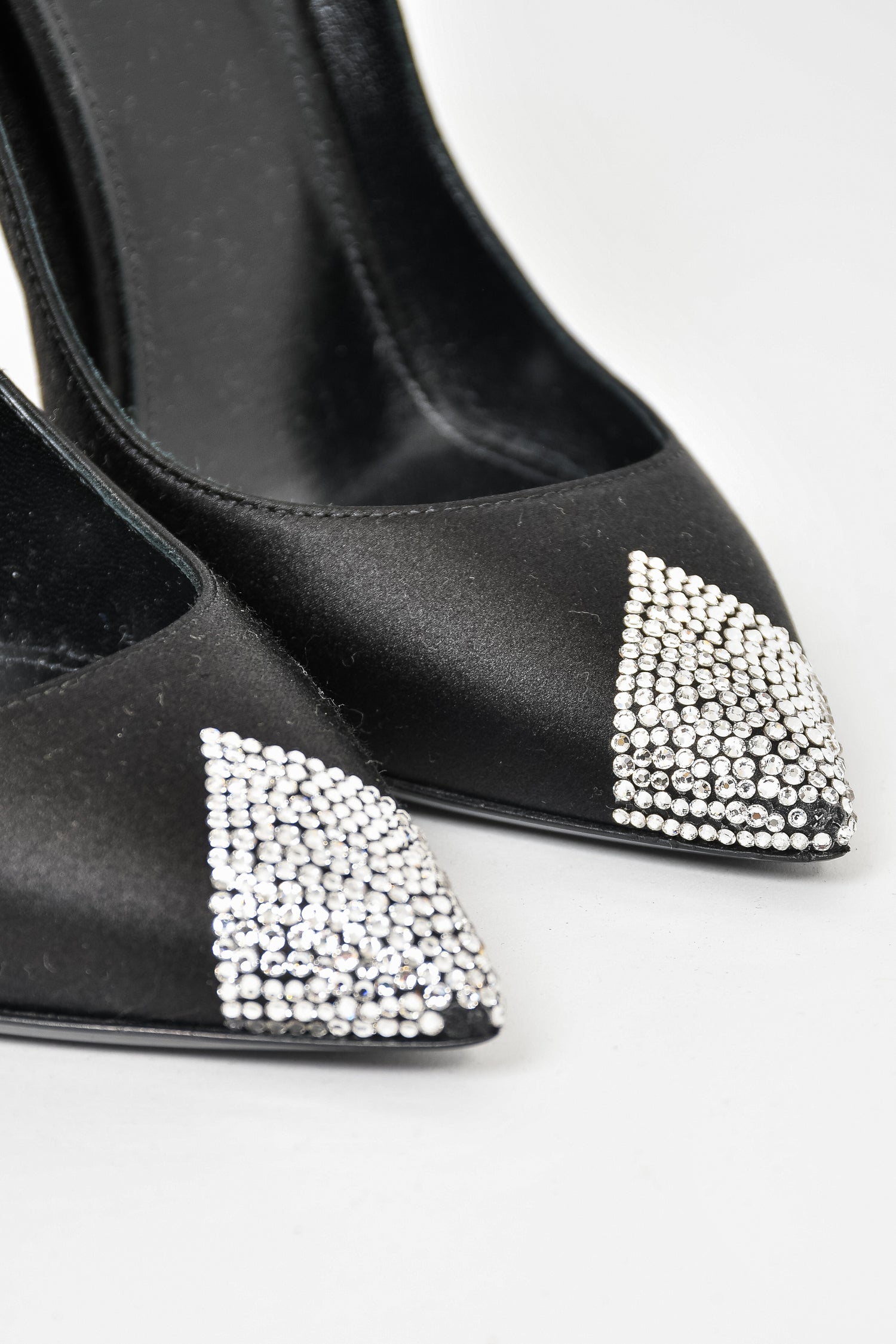Saint Laurent Black Satin Crystal Embellished Heels Size 37