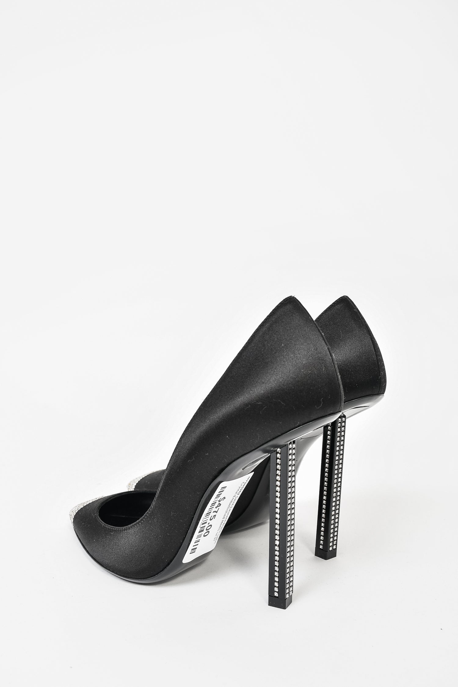 Saint Laurent Black Satin Crystal Embellished Heels Size 37