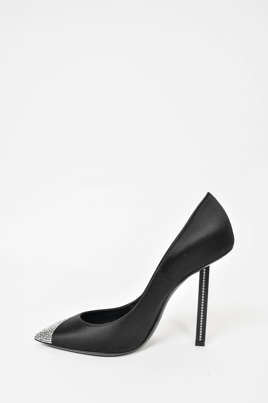 Saint Laurent Black Satin Crystal Embellished Heels Size 37