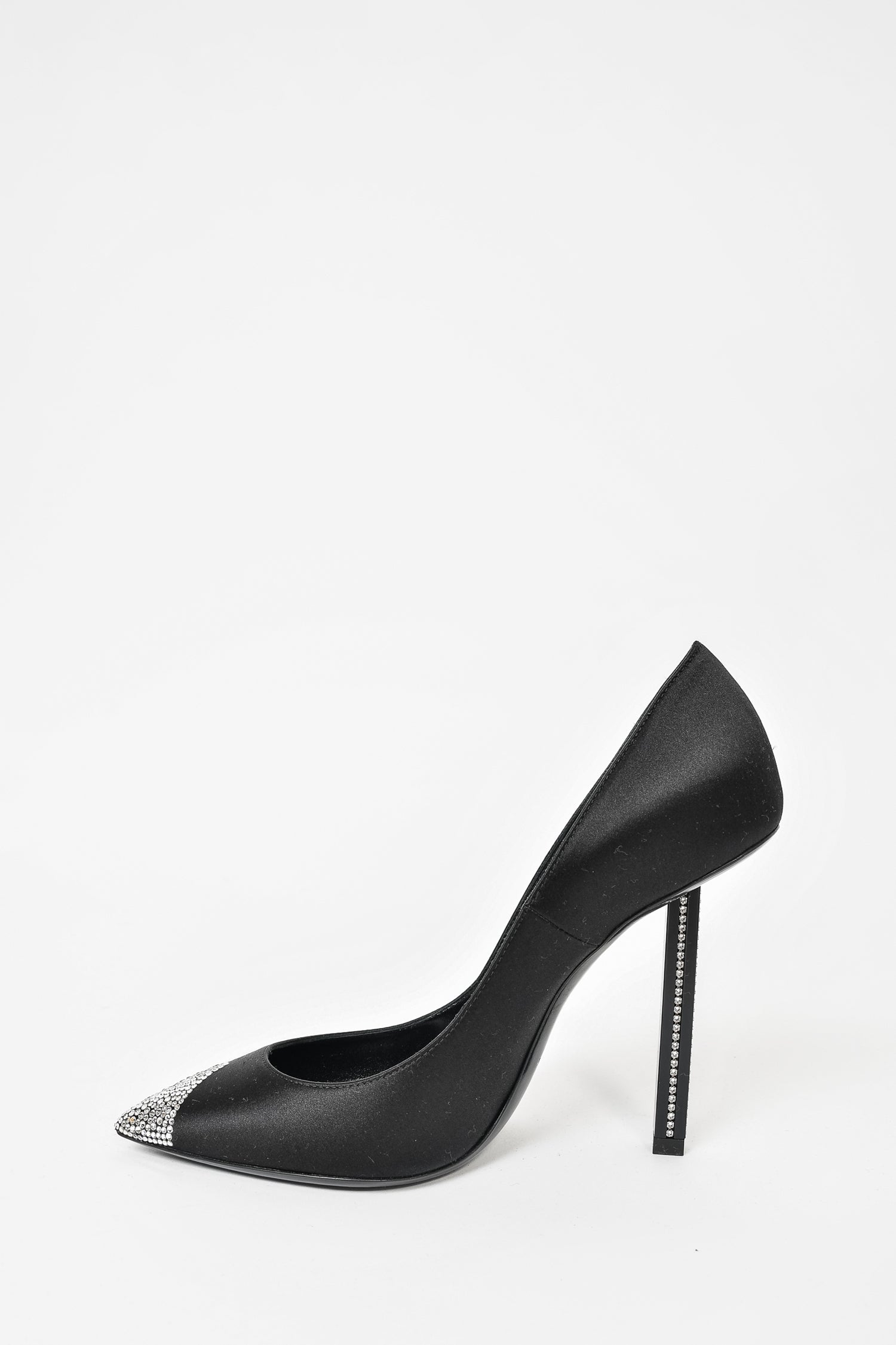 Saint Laurent Black Satin Crystal Embellished Heels Size 37