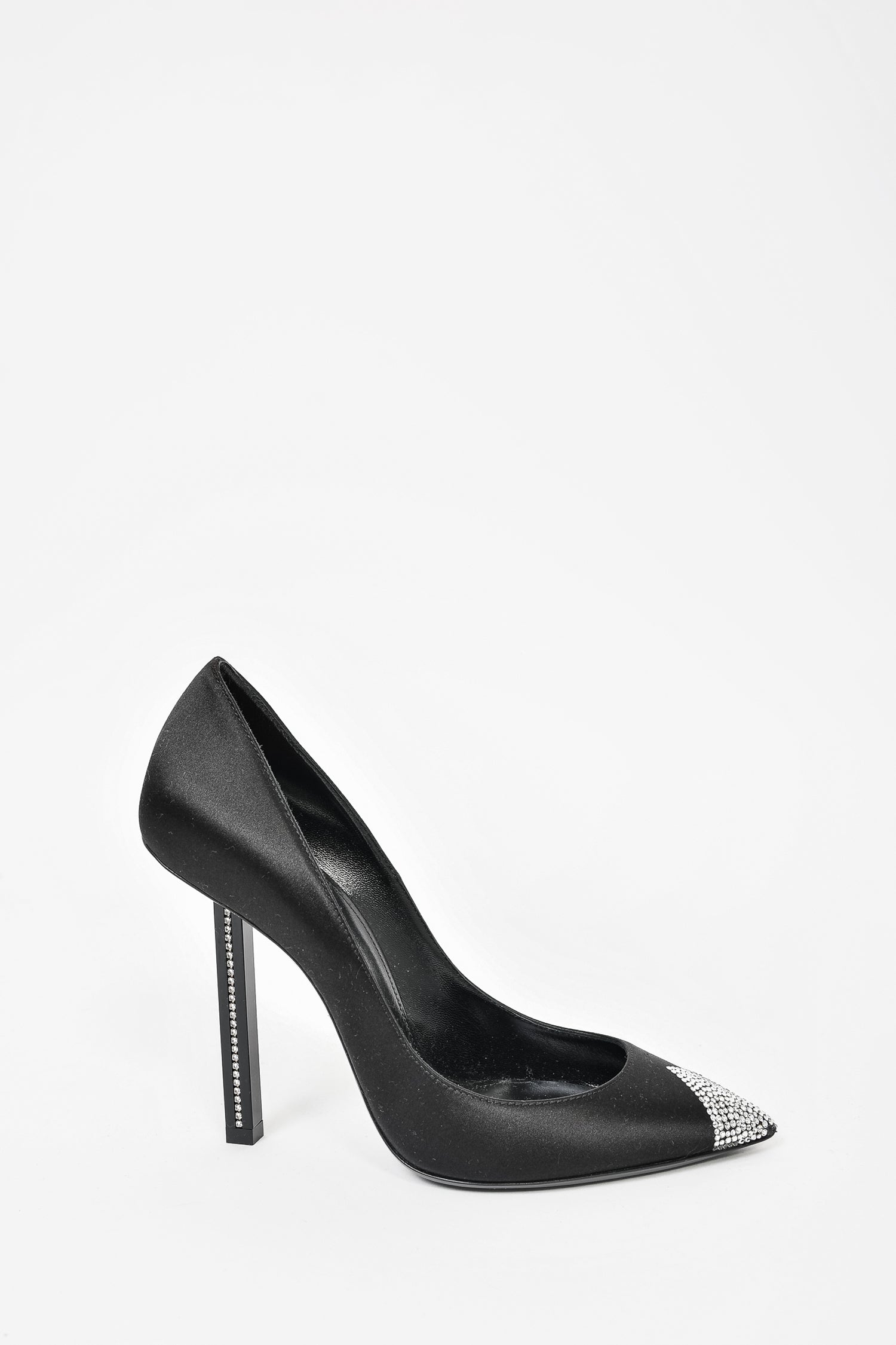 Saint Laurent Black Satin Crystal Embellished Heels Size 37