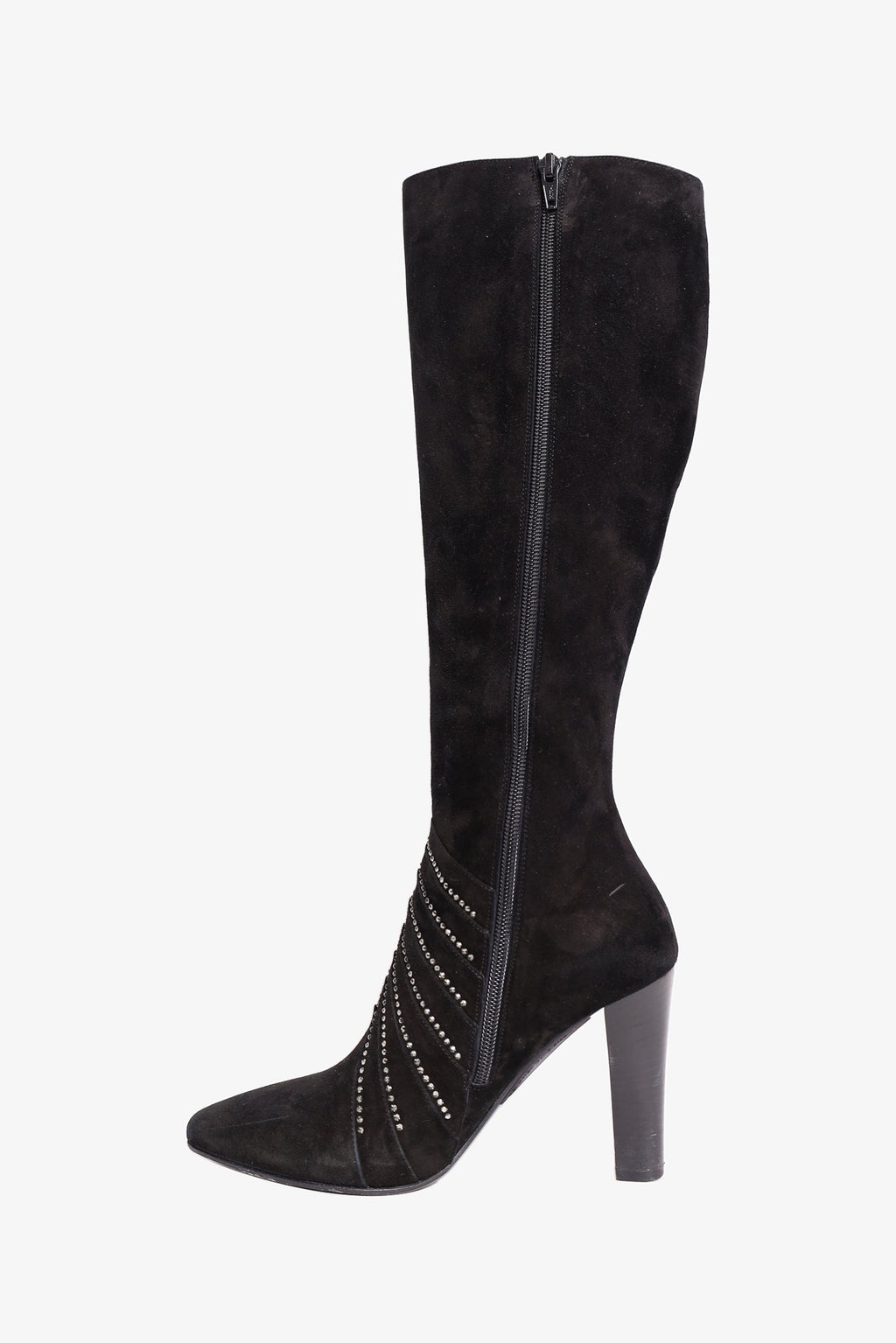 Saint Laurent Black Suede Embeliished Crystal Lily Tall Boots Size 36