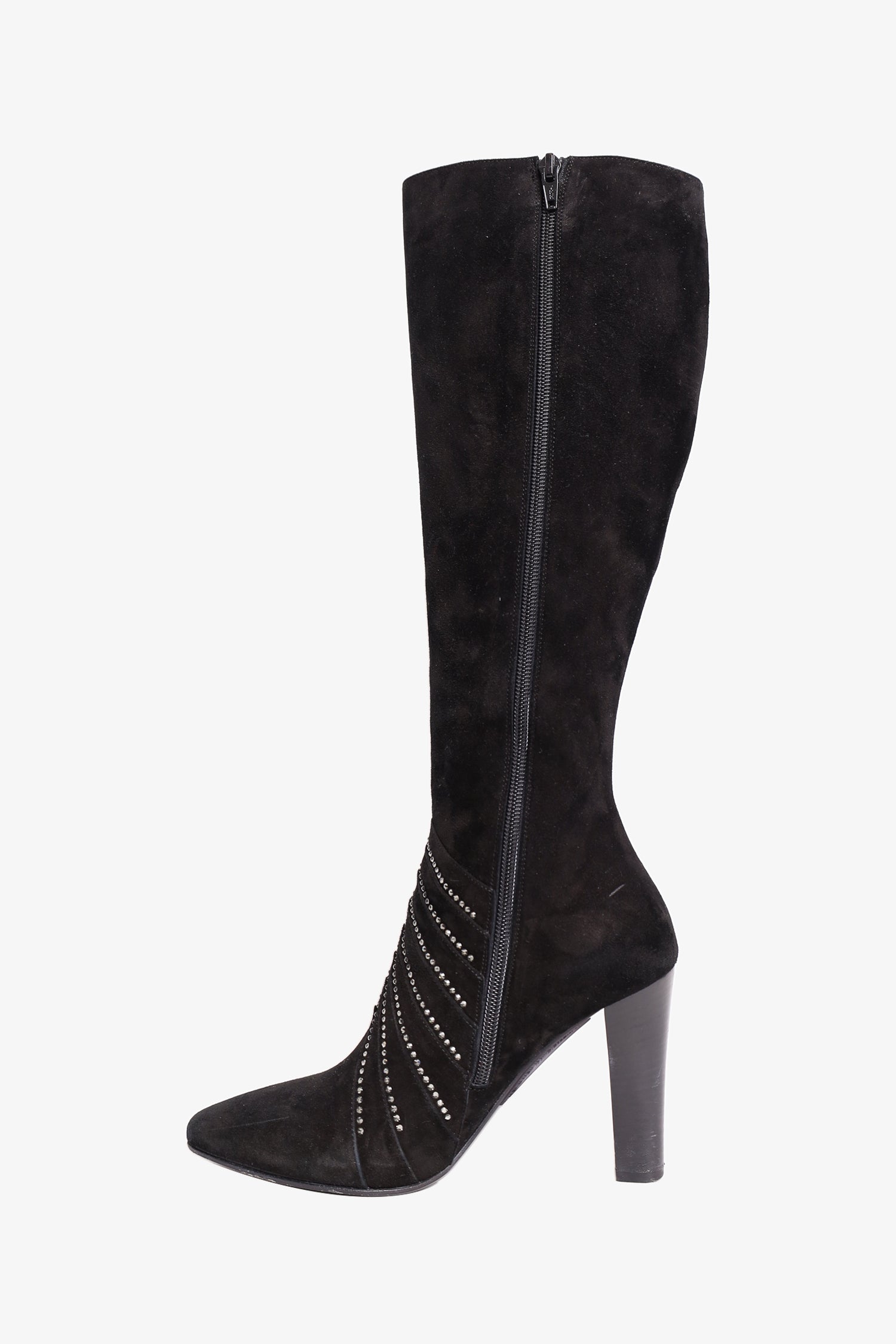 Saint Laurent Black Suede Embeliished Crystal Lily Tall Boots Size 36