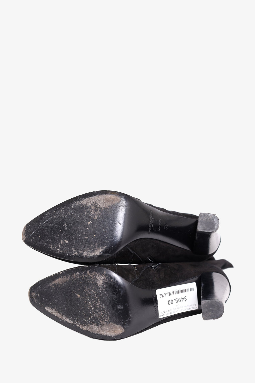 Saint Laurent Black Suede Embeliished Crystal Lily Tall Boots Size 36