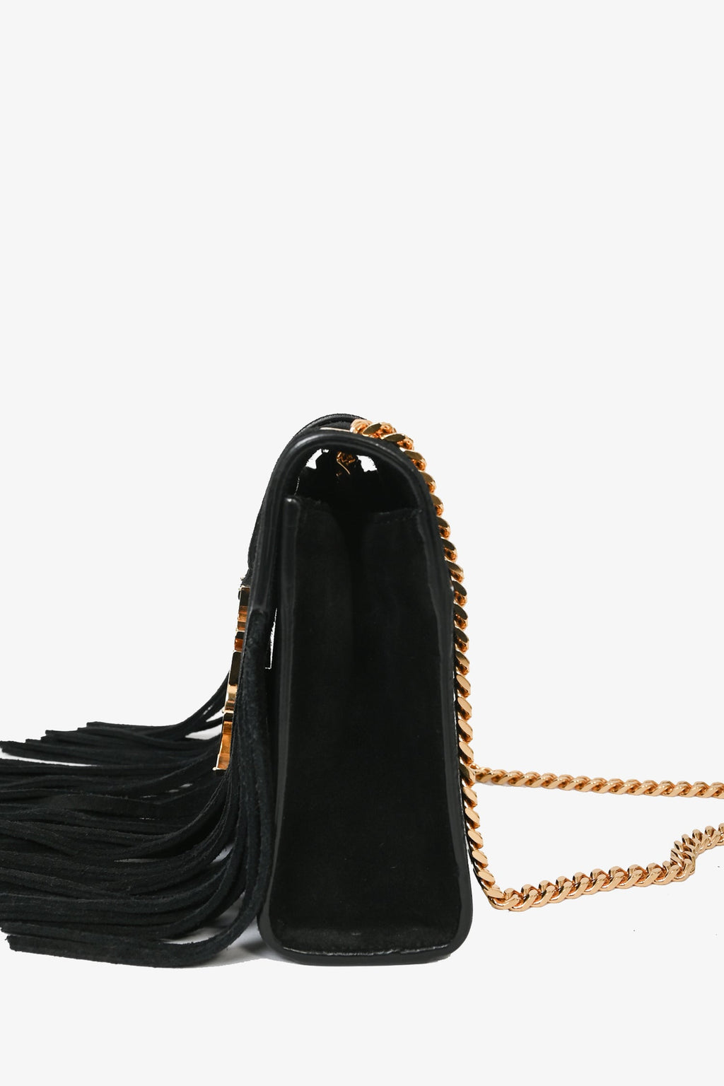 Saint Laurent Black Suede Leather Fringe Detailed Crossbody Bag