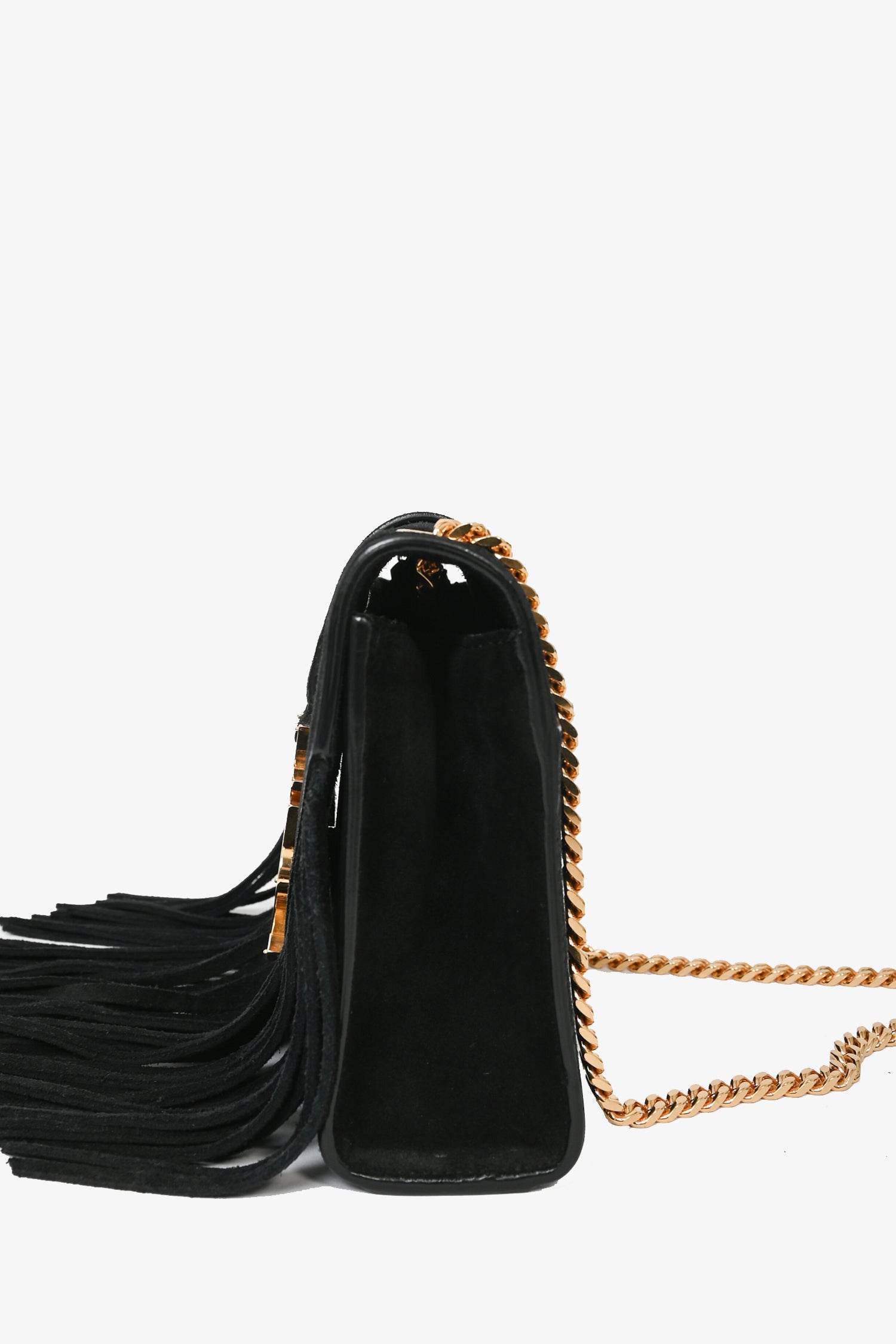 Saint Laurent Black Suede Leather Fringe Detailed Crossbody Bag