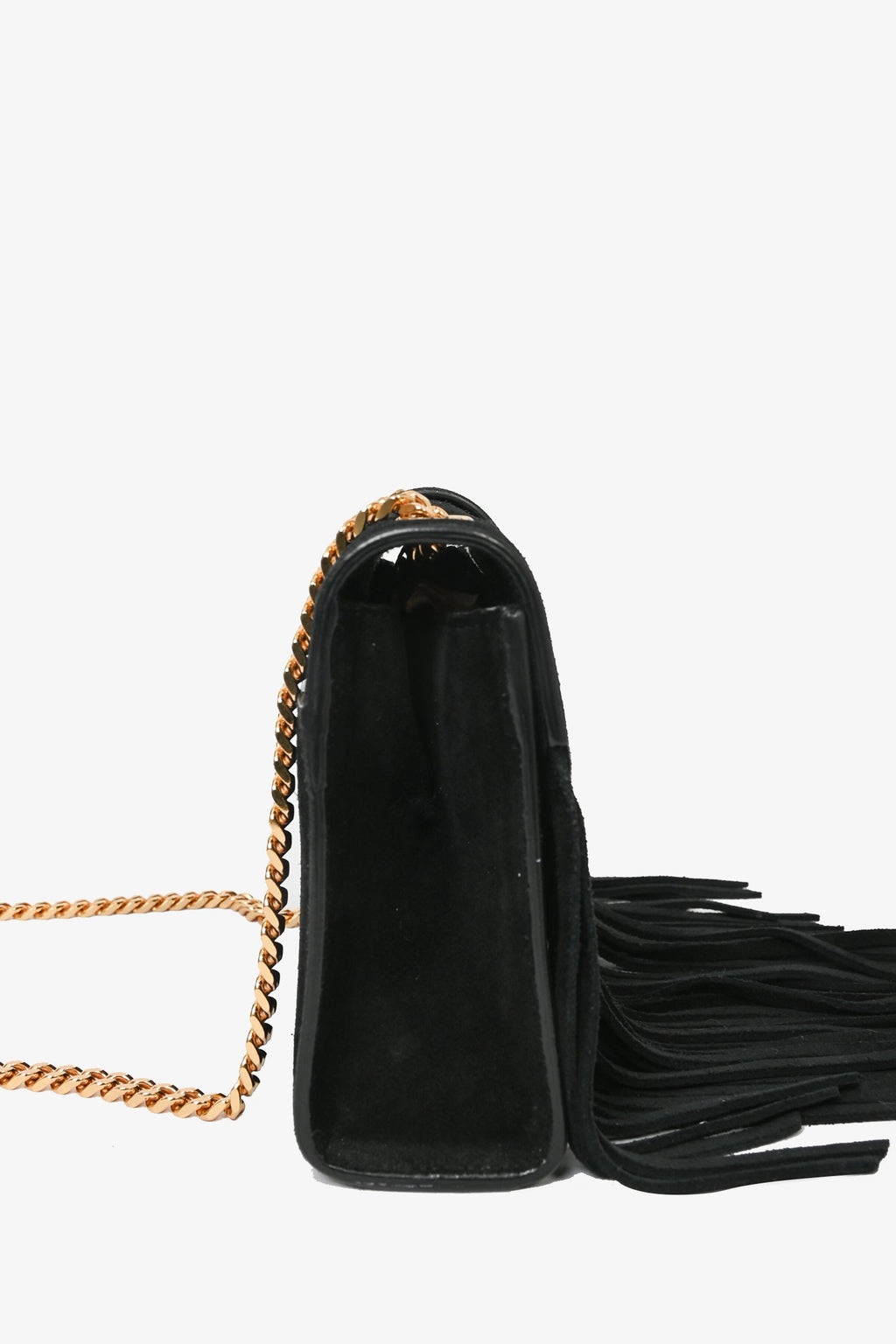 Saint Laurent Black Suede Leather Fringe Detailed Crossbody Bag