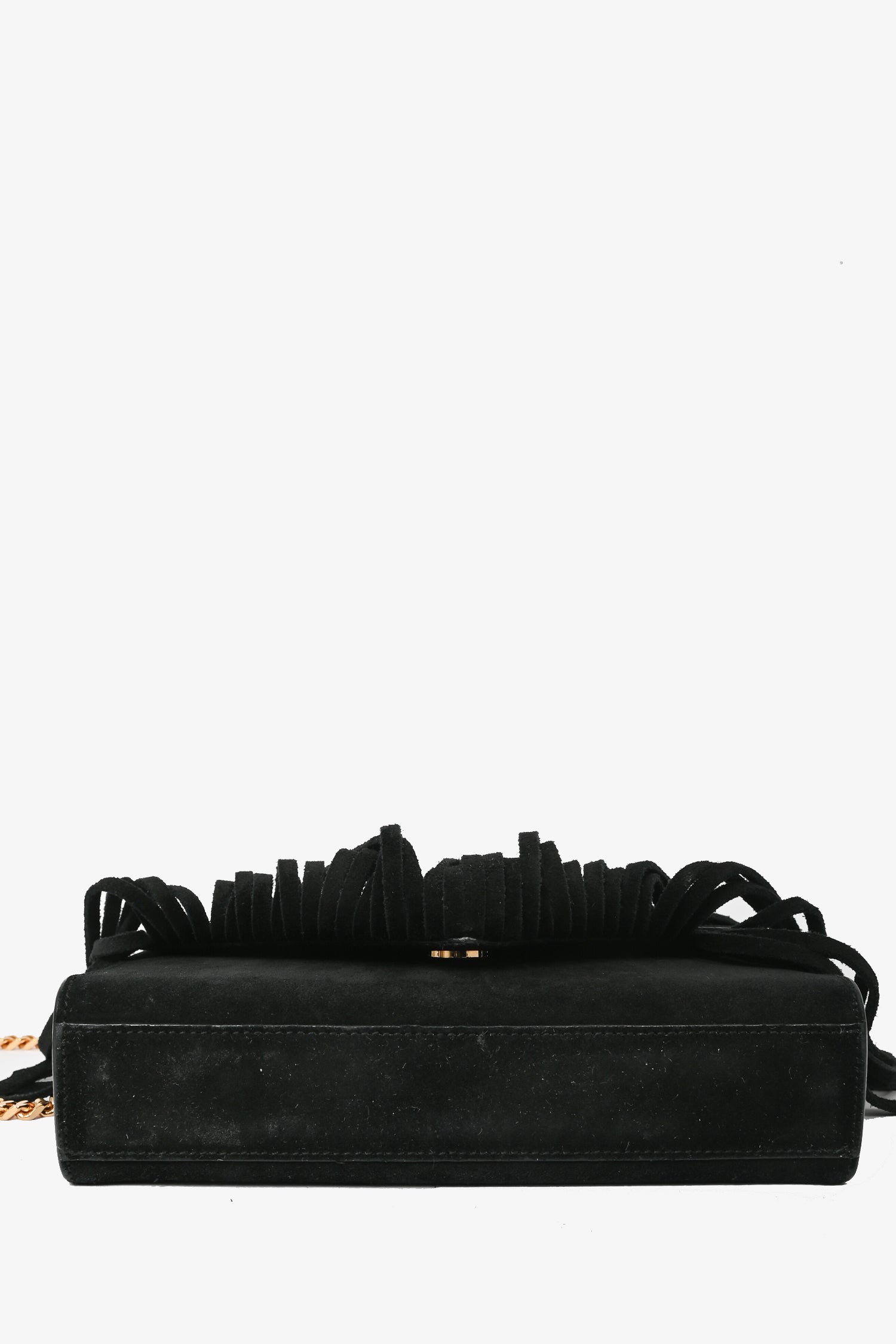 Saint Laurent Black Suede Leather Fringe Detailed Crossbody Bag